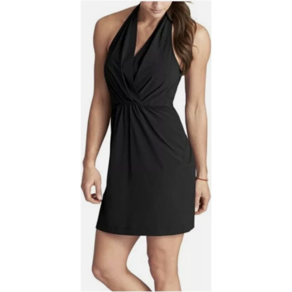 Athleta Go Anywhere Halter Dress 14P Petite NWT Black Travel Tennis Golf Active